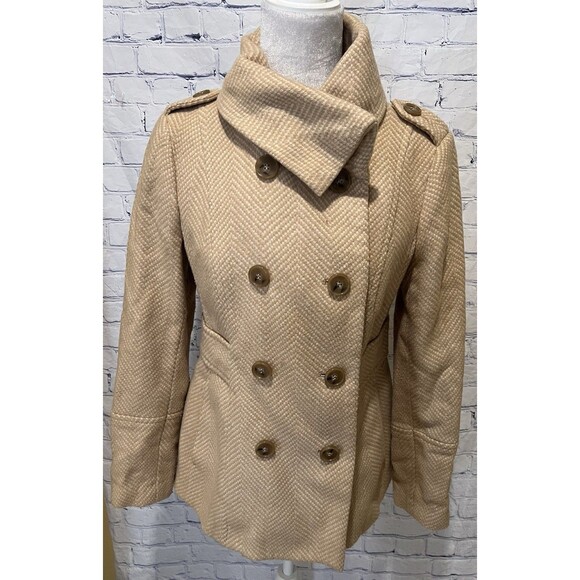 Ann Taylor LOFT Wool Blend Peacoat - Herringbone Pattern - Size Small - Picture 1 of 8